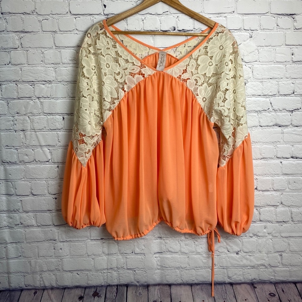 Orange and white lace flowy shirt